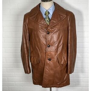 De Long Jacket Men 42 Brown Glove Cowhide Leather Western Back Belt 70s‎ USA VTG